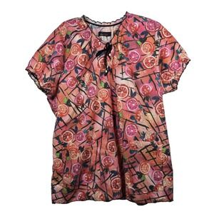 Koi Lite Womens Scrub Top 3X Pink Embossed Fruit Short Puffy Elastic Sleeve